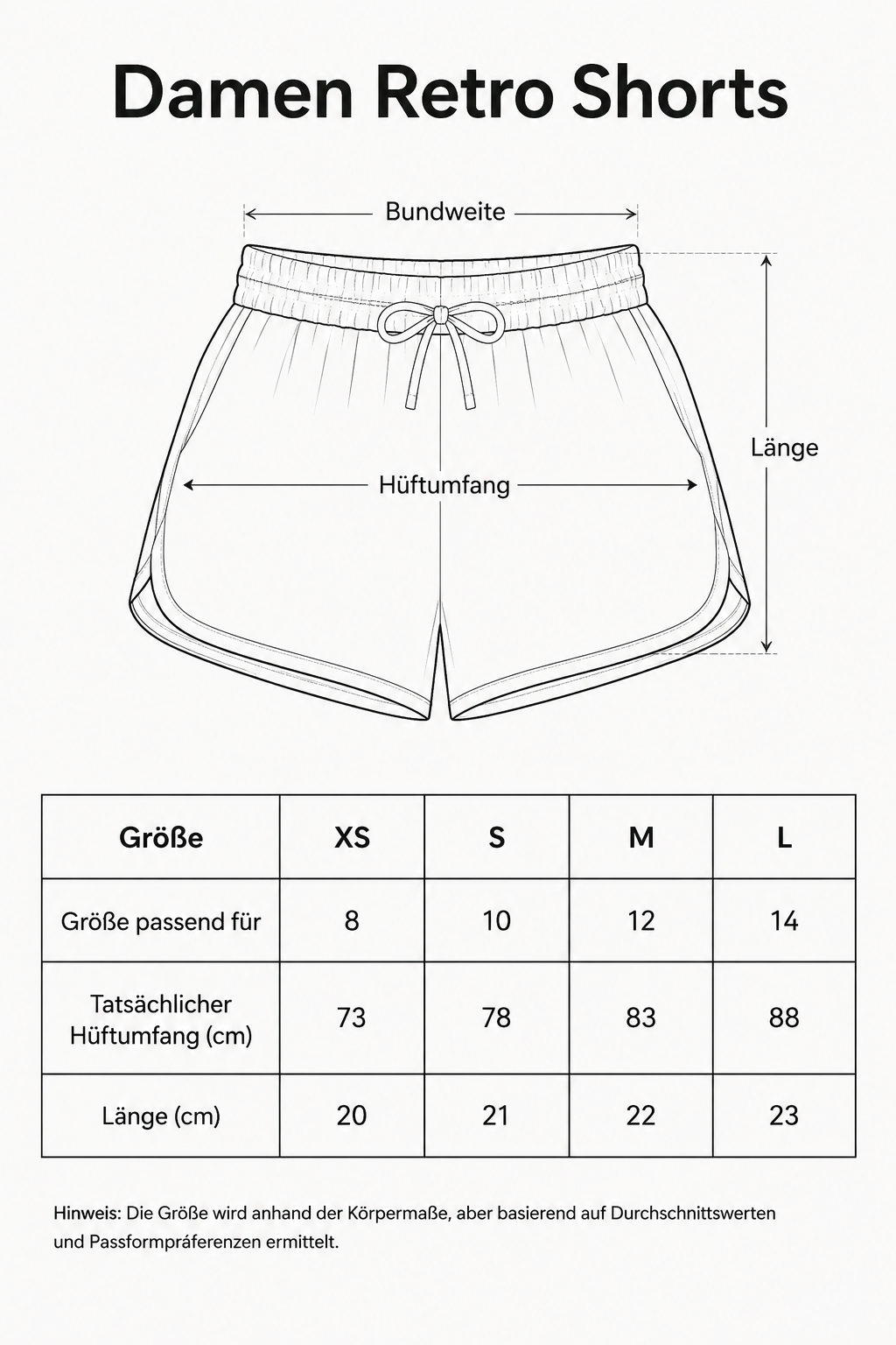 Größentabelle für Damen Retro Shorts