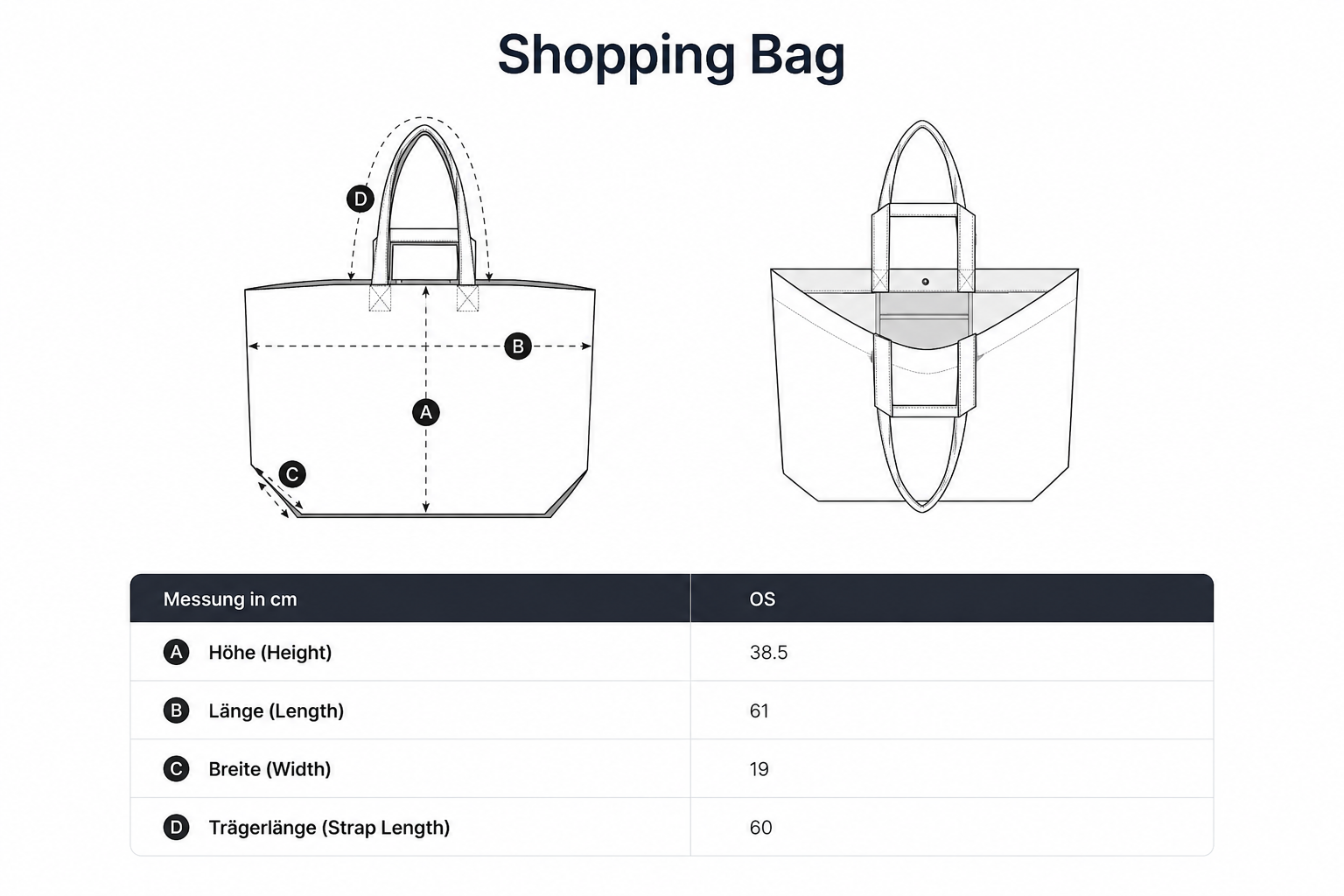 Maße und Größenskizze der Stofftasche